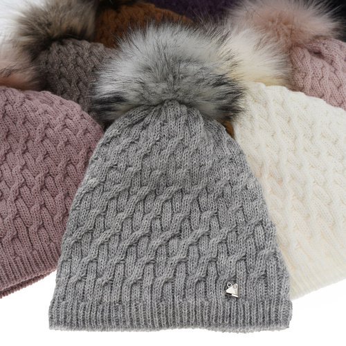 Dames wintermuts, paars, met garen pompon, Kaskada
