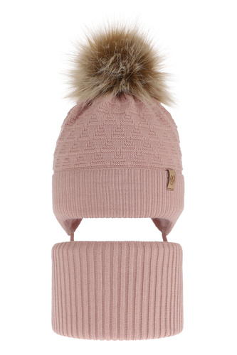 Ensemble d'hiver fille: bonnet et snood, rose, avec pompon, Egeria