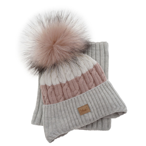 Meisjes winter set muts en buissjaal, crème, met garen pompon, Riviera