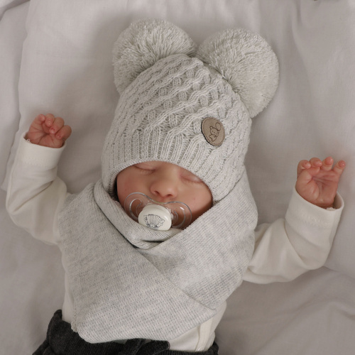 Ensemble d'hiver garçon: bonnet et écharpe, camel, avec deux pompons, Alonso