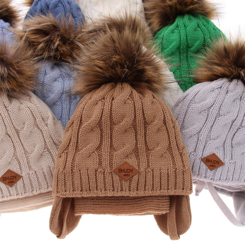 Ensemble d'hiver garçon: bonnet et écharpe, camel, avec pompon, Minor