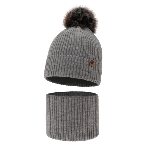 Ensemble d'hiver garçon: bonnet et snood, gris clair, avec pompon, Wizar