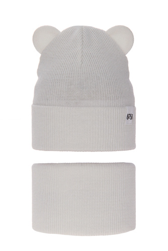 Meisjes herfst/lente set muts en buissjaal, met katoen, creme, Kajra