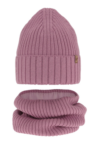 Ensemble d'hiver fille: bonnet et snood, violet, avec laine mérinos, Mesalia
