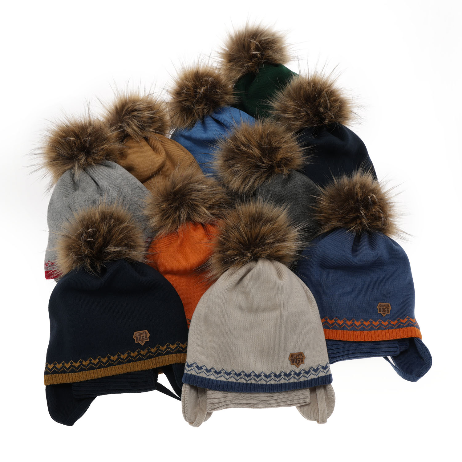 Ensemble d'hiver garçon: bonnet et snood, bleu marine, avec pompon, Elpis