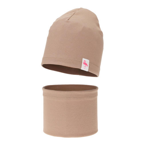 Ensemble automne/printemps fille: bonnet et snood, en coton, beige, Rumilla