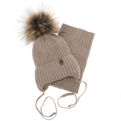 Ensemble d'hiver garçon: bonnet et snood, bleu, avec liens, avec laine mérinos, Juno