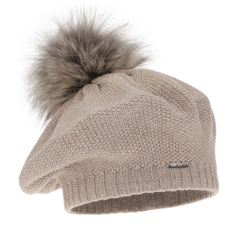Beret d'hiver femme, beige, avec laine mérinos, Bonnie