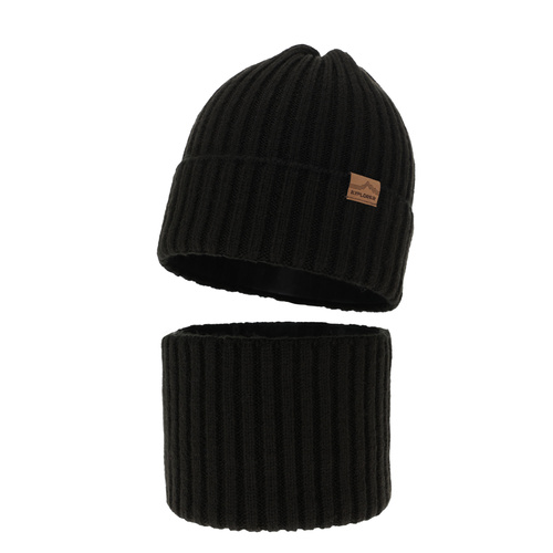 Ensemble d'hiver garçon: bonnet et snood, noir, avec laine mérinos, Karmin