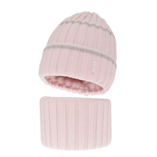 Ensemble d'hiver fille: bonnet et snood, rose clair, Judit