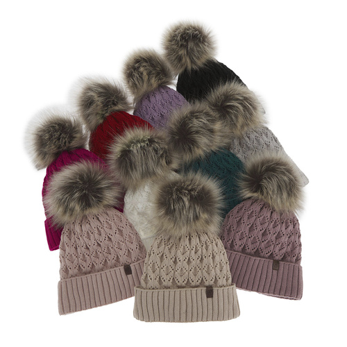 Bonnet d'hiver femme, noire, avec pompon, Katty