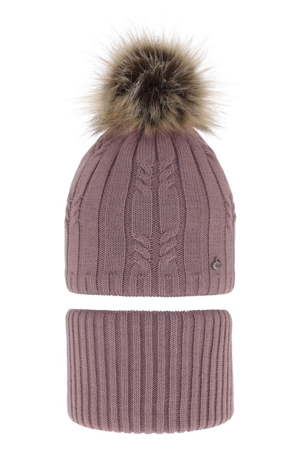 Ensemble d'hiver fille: bonnet et snood, violet, avec pompon, Amaltea
