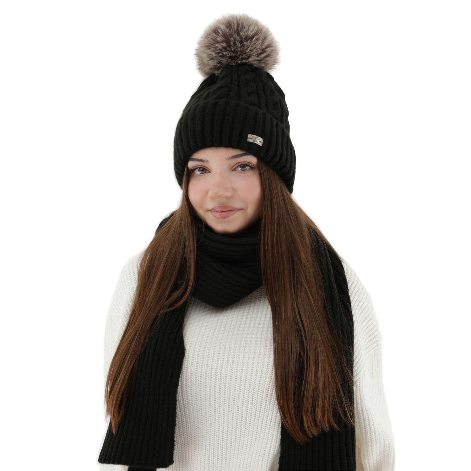 Dames winter set (muts en sjaal), zwart, Lunetta