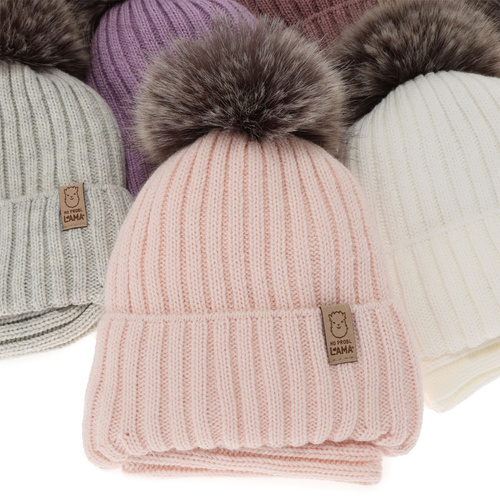 Ensemble d'hiver fille: bonnet et snood, rose, avec pompon, Abigail