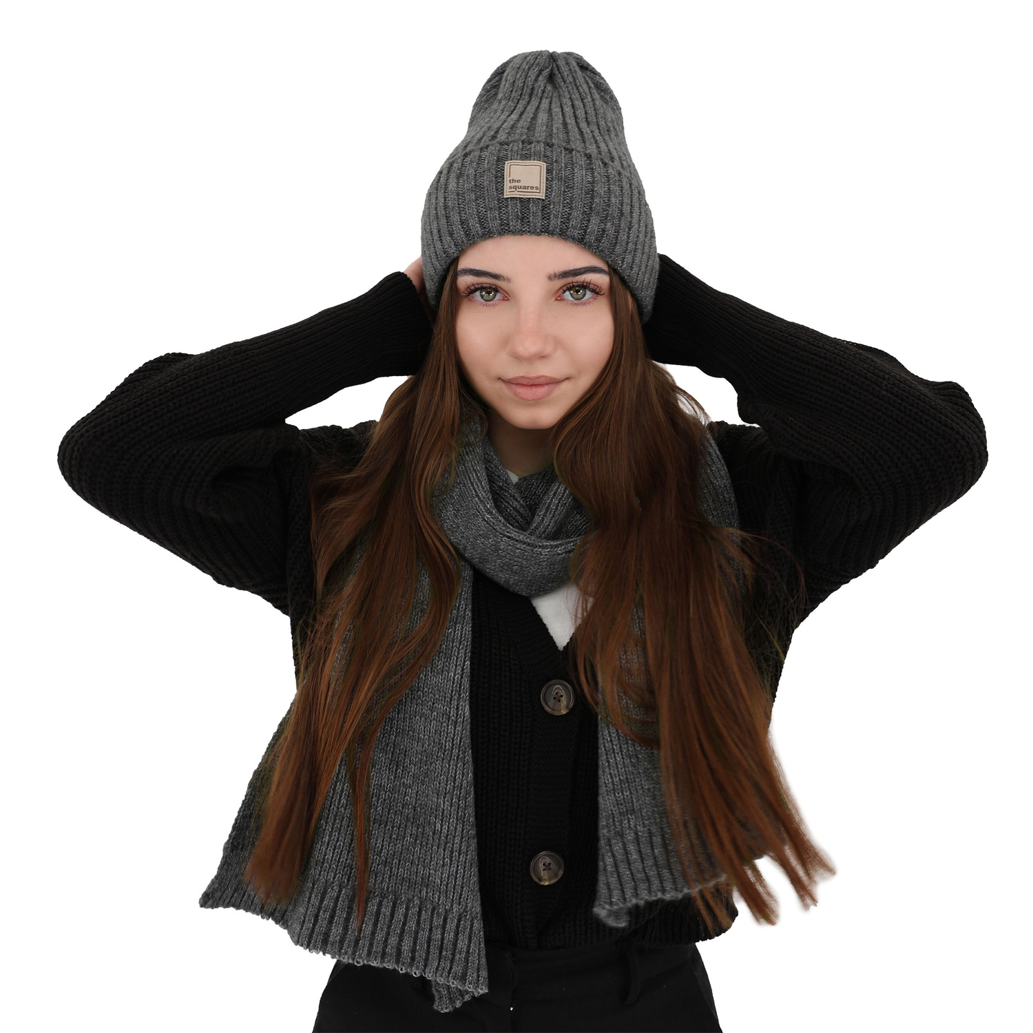 Bonnet d'hiver femme, hiver, gris foncé, avec laine mérinos, Benedetta