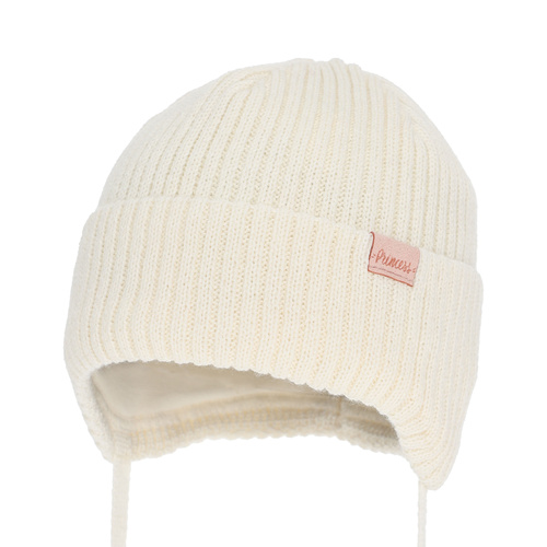 Meisjes wintermuts, crème, met bindkoorden, met merinowol, Punia