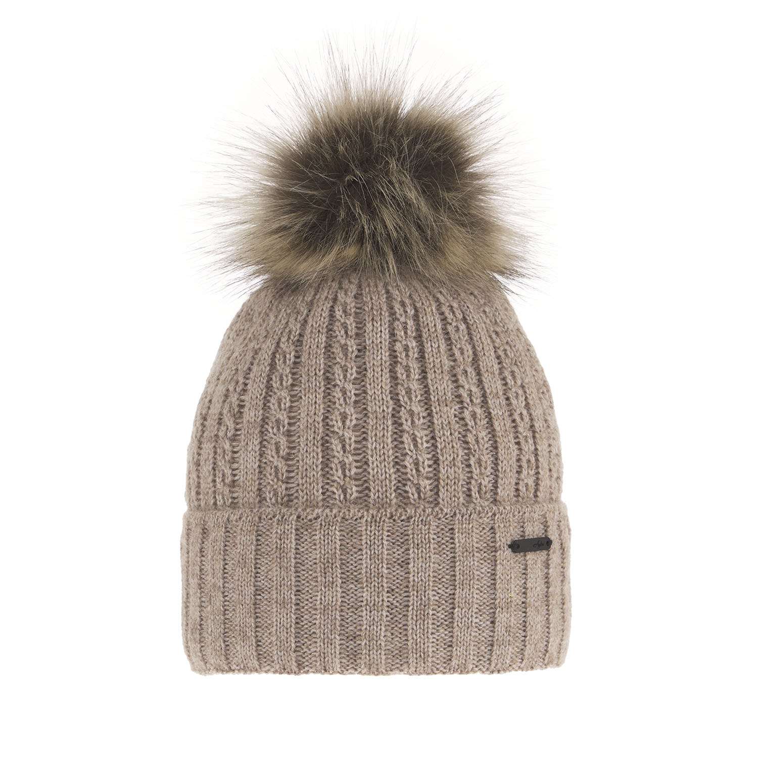 Bonnet d'hiver femme, beige, avec pompon, Karizma