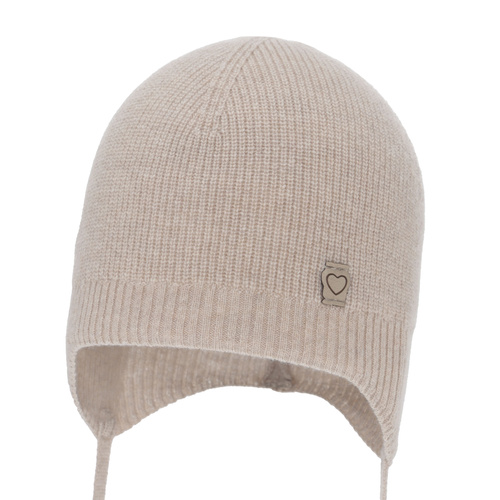 Meisjes herfst/lente muts, beige, met merinowol, met bindkoorden, Orida