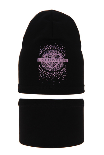 Meisjes herfst/lente set muts en buissjaal, zwart, Gevoerd met katoen, Esmeralda