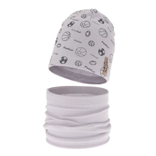 Ensemble automne/printemps garçon: bonnet et snood, gris, coton, Paolo