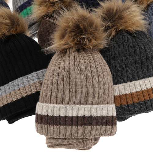 Ensemble d'hiver garçon: bonnet et snood, bleu marine, avec pompon, Beno