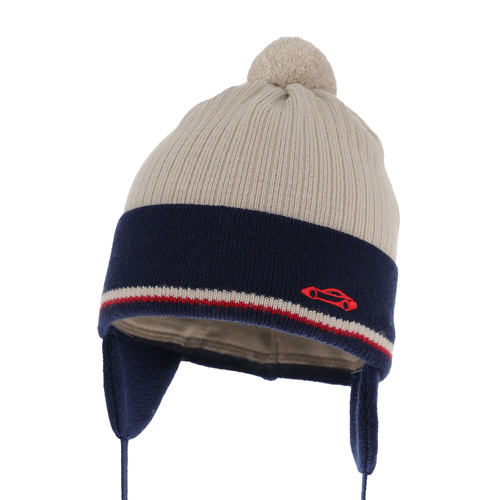 Bonnet automne/printemps garçon, beige, avec liens, avec pompon, Jacob