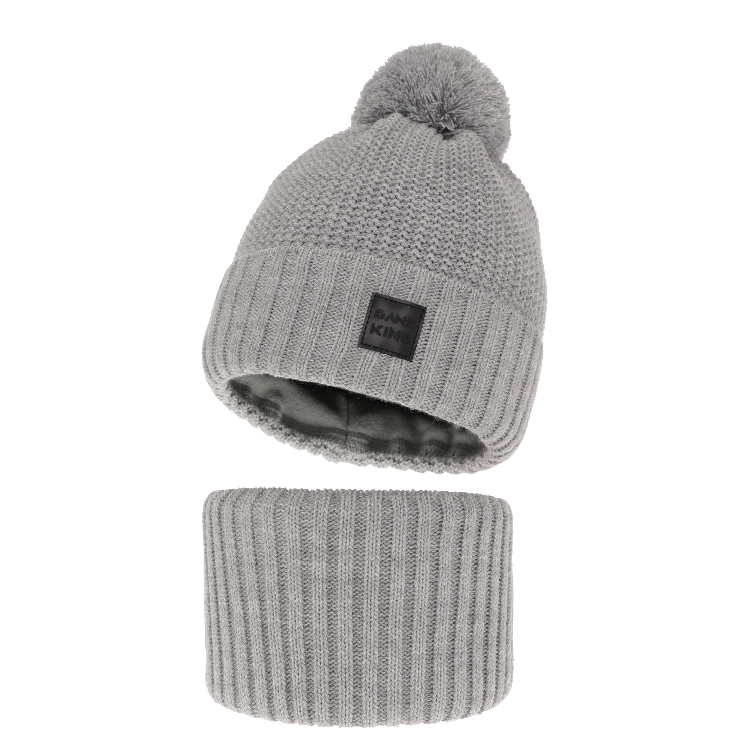 Ensemble d'hiver garçon: bonnet et snood, gris, avec pompon, Conan