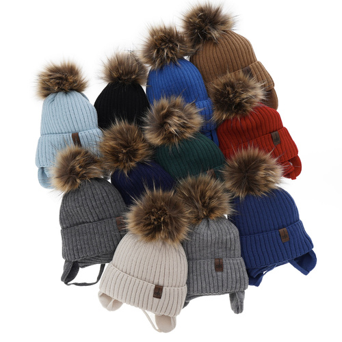 Jongens winter set muts en sjaal, rood, met garen pompon, Puzel
