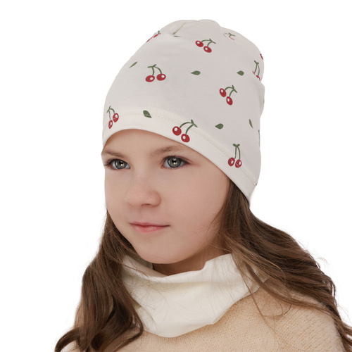 Ensemble automne/printemps fille: bonnet et snood, violet, en coton, Cerise
