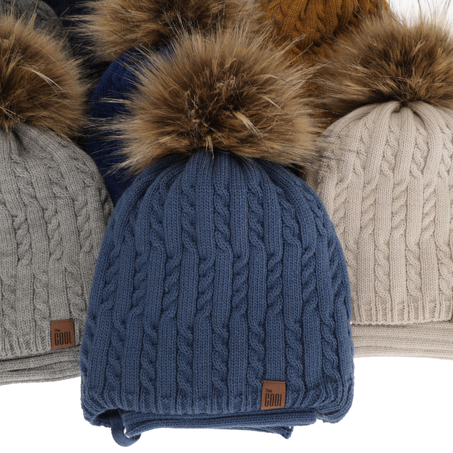 Ensemble d'hiver garçon: bonnet et snood, kaki, avec pompon, Indigo