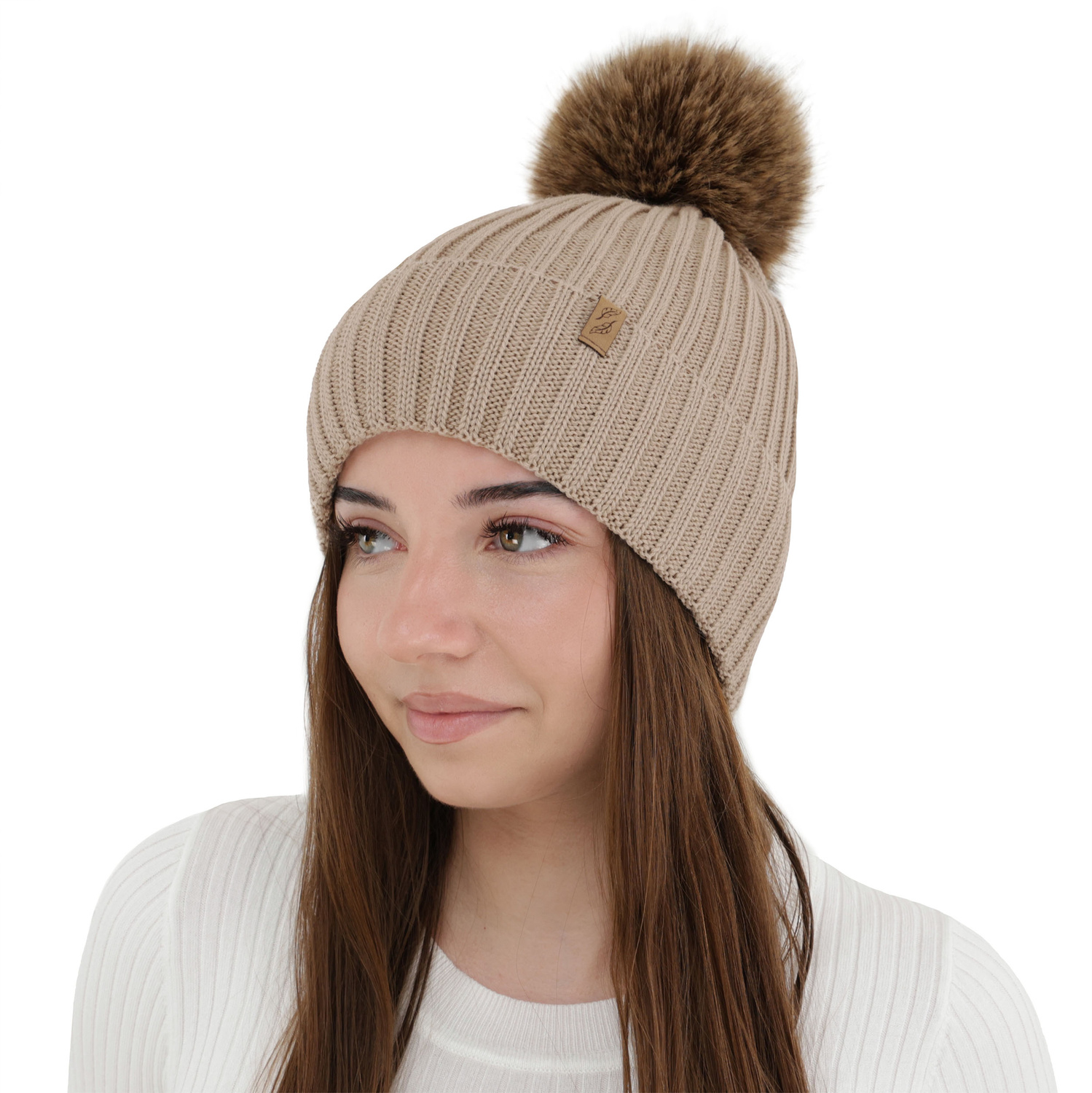 Dames wintermuts, winter, beige, met merinowol, Zamira