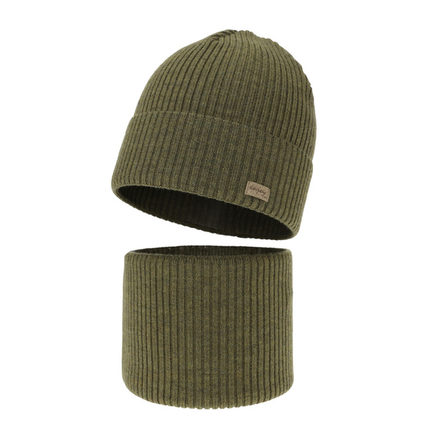 Ensemble automne/printemps garçon: bonnet et snood, khaki, avec laine mérinos, Intro