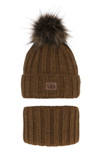 Ensemble d'hiver garçon: bonnet et snood, moutarde, avec pompon, Remes