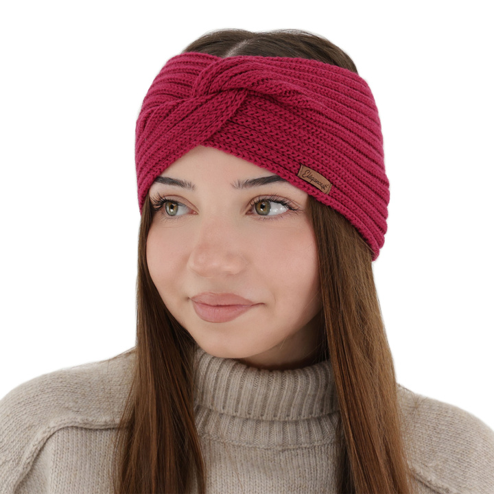 Dames winter hoofdband, amarantowa, 100% Merino Wol, Veka