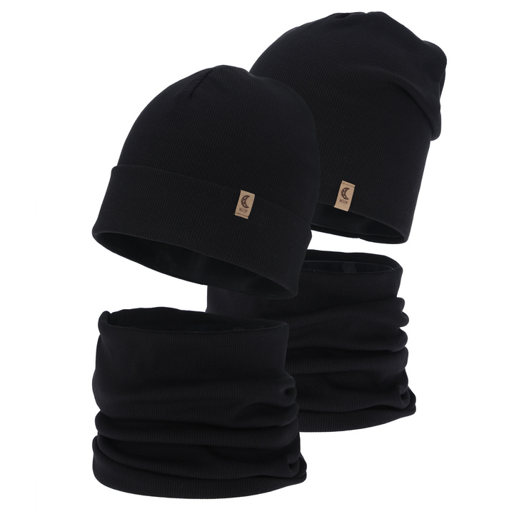 Meisjes herfst/lente set (muts en buissjaal), zwart, katoenen, Bravura