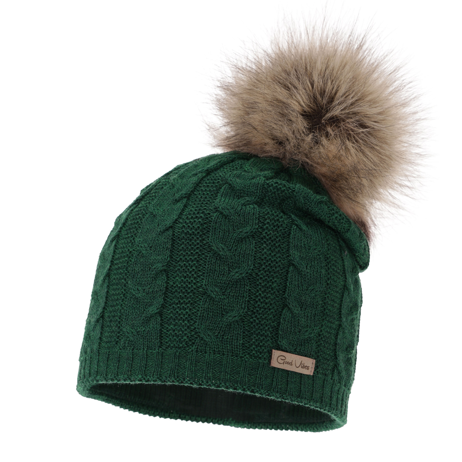 Bonnet d'hiver femme, vert, avec laine mérinos, Bafi