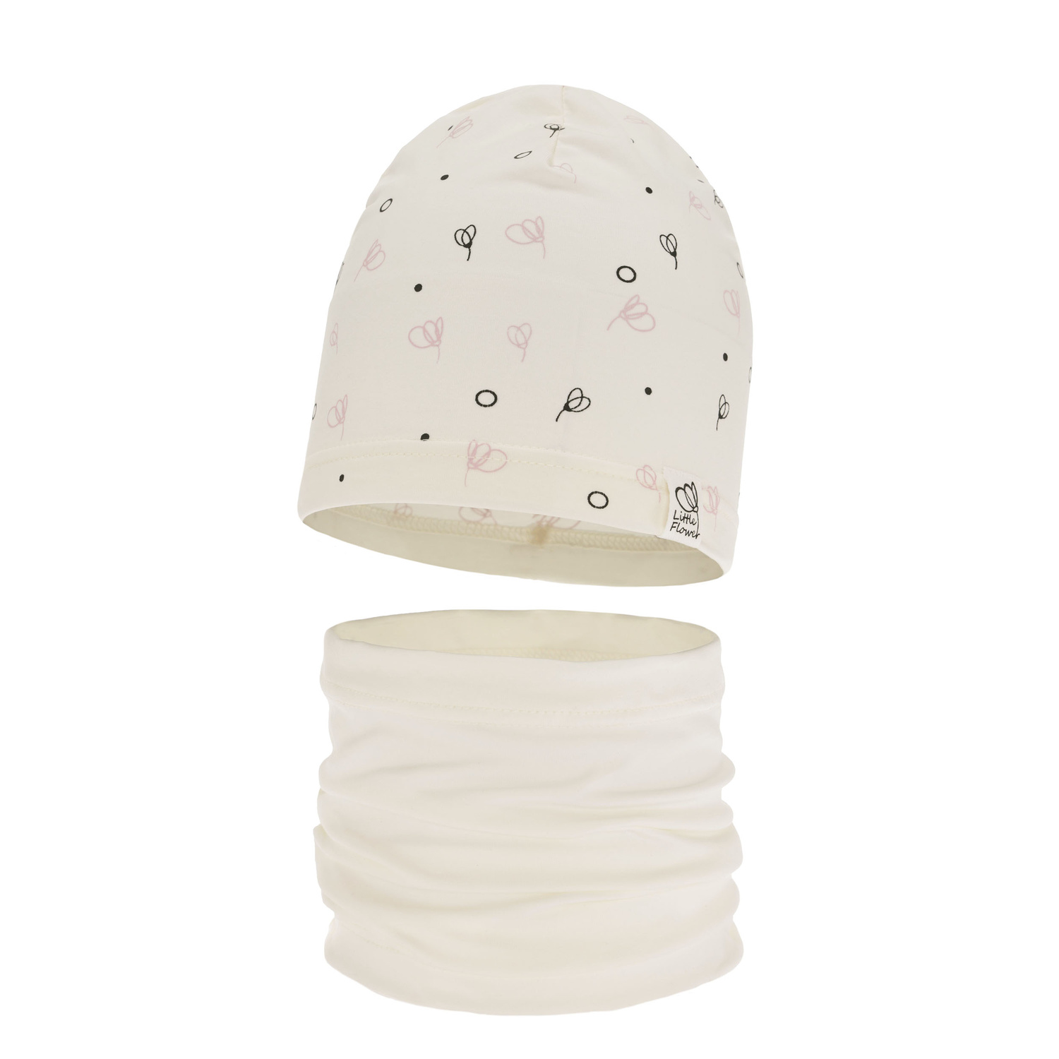 Ensemble automne/printemps fille: bonnet et snood, crème, en coton, Fiora