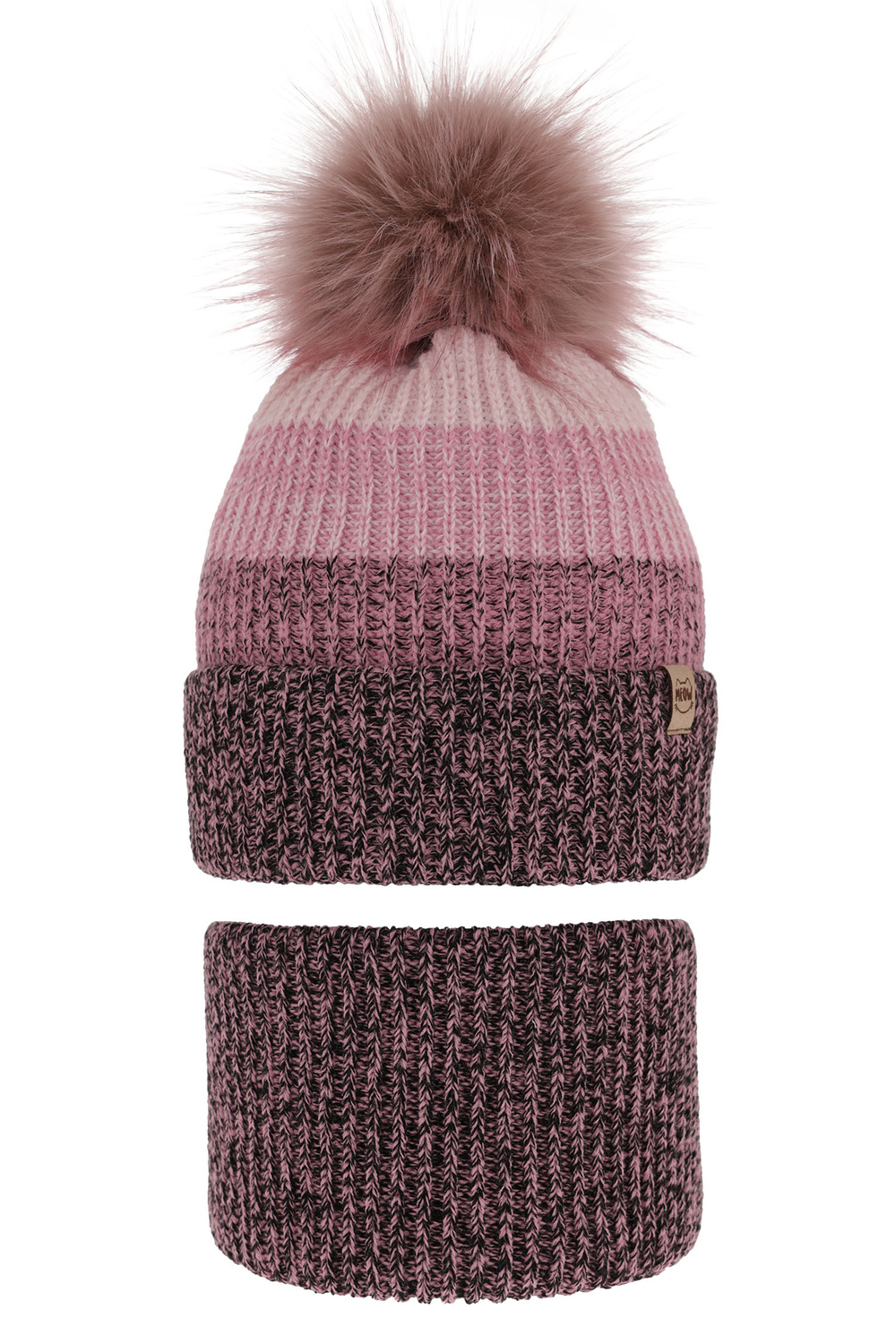 Ensemble d'hiver fille: bonnet et snood, noir, avec pompon, Gimena