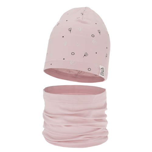 Ensemble automne/printemps fille: bonnet et snood, rose, en coton, Fiora