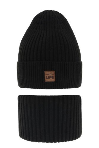 Ensemble d'hiver garçon: bonnet et snood, noir, Basilio