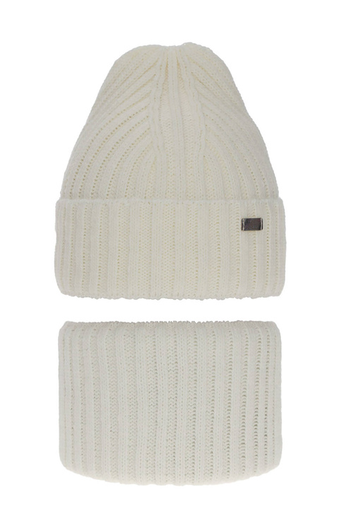 Meisjes winter set muts en buissjaal, kremowy, Valentine