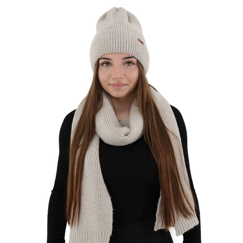 Dames winter set (muts en sjaal), groen, met merinowol, Seala