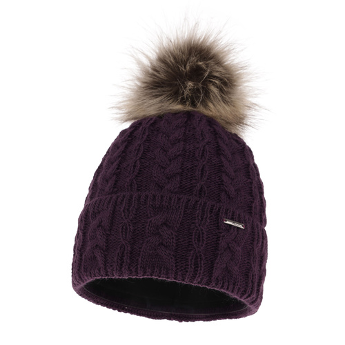 Bonnet d'hiver femme, violet, avec pompon, Omega
