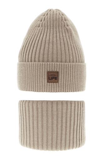 Ensemble d'hiver garçon: bonnet et snood, beige, Basilio