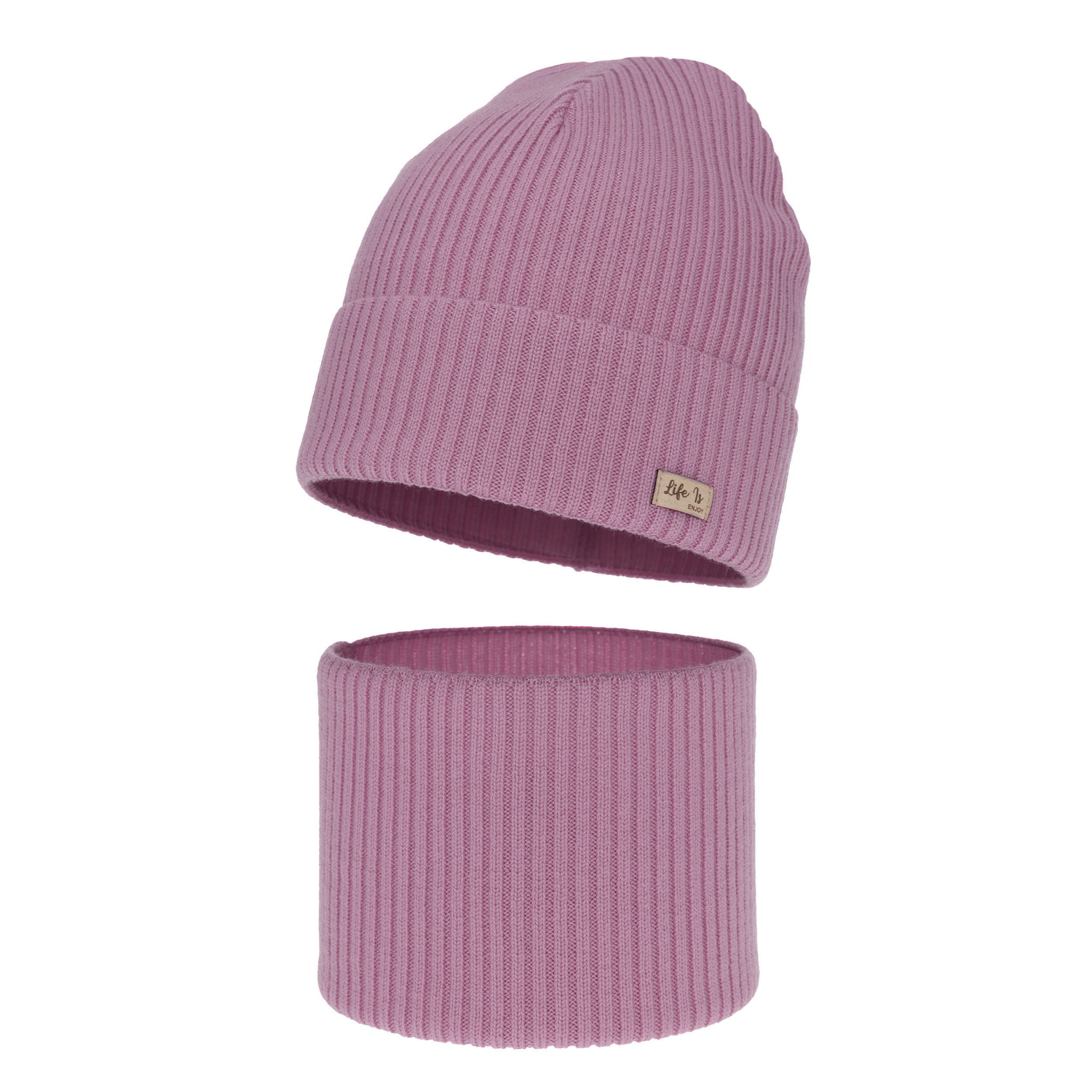 Ensemble automne/printemps fille: bonnet et snood, lilas, 100% Laine Mérinos Extrafine, Itra