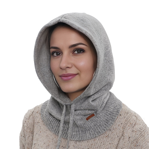 Cagoule d'hiver femme, gris clair, avec laine mérinos, Elizabeth