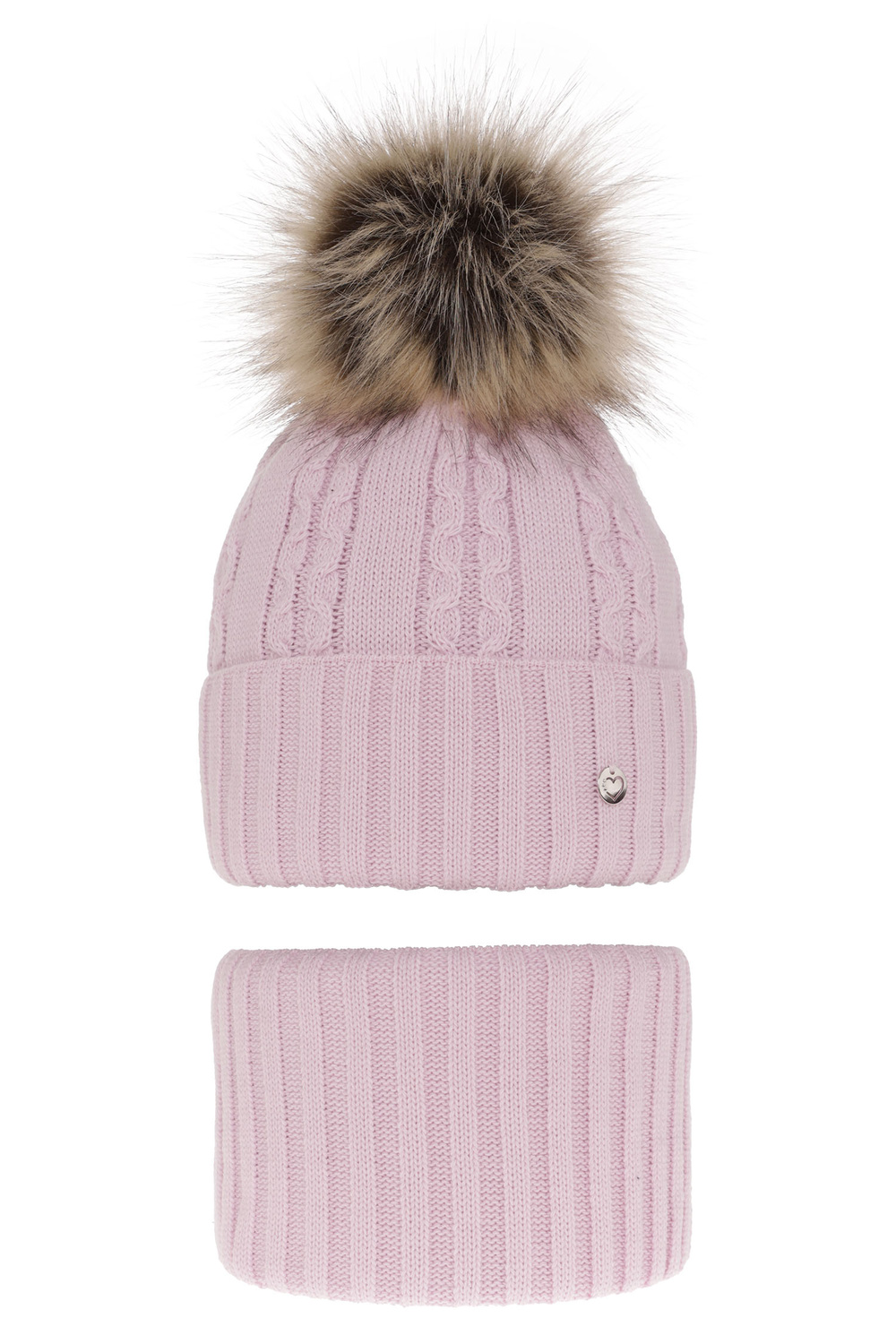 Ensemble d'hiver fille: bonnet et snood, lilas, avec pompon, Felia