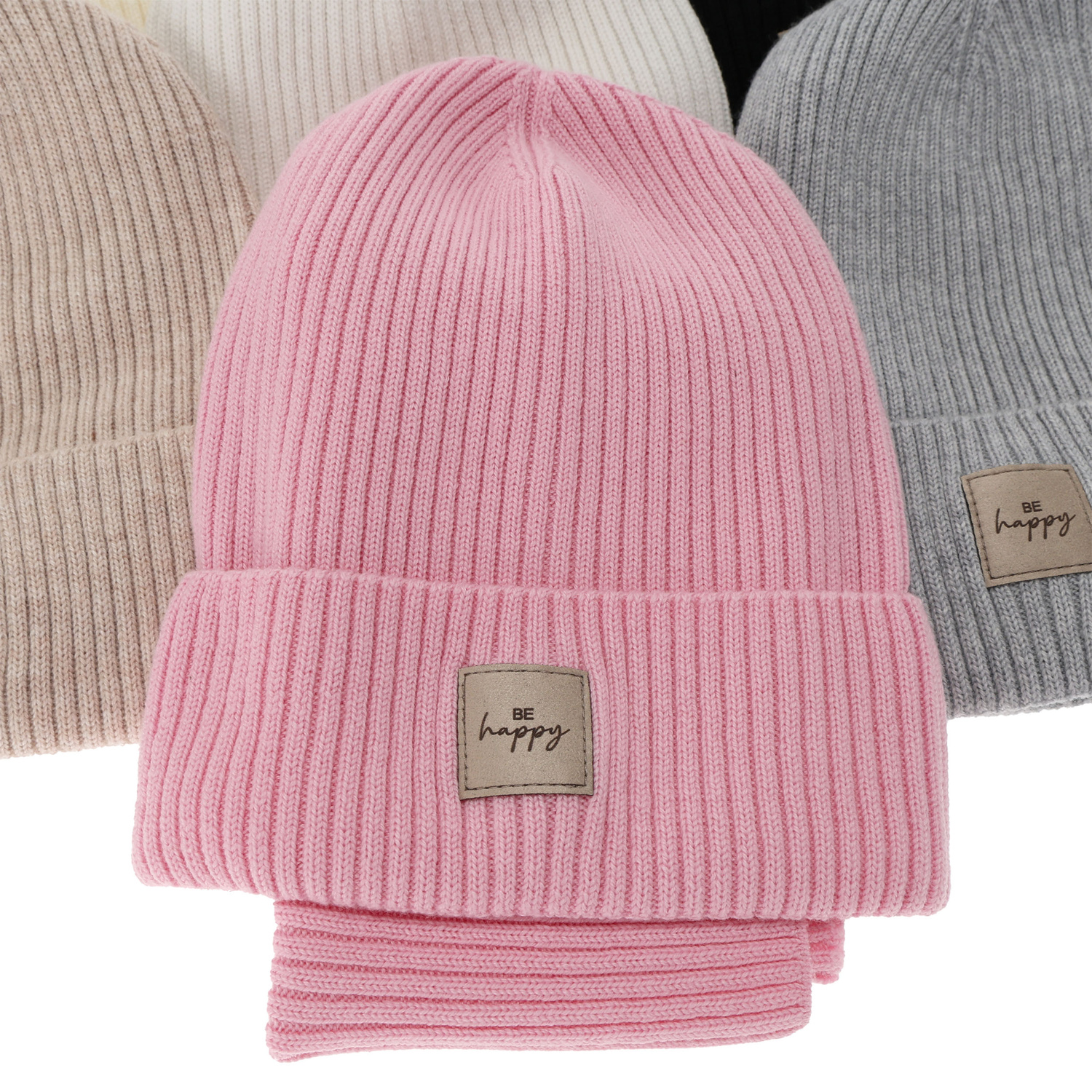 Ensemble automne/printemps fille: bonnet et snood, gris, avec laine mérinos, Vanita