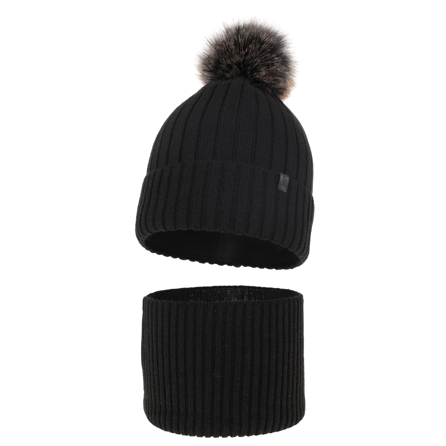 Ensemble d'hiver garçon: bonnet et snood, noir, avec pompon, Relax