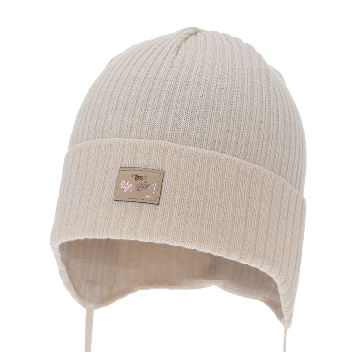 Meisjes herfst/lente muts, beige, met bindkoorden, met katoen, Tindra